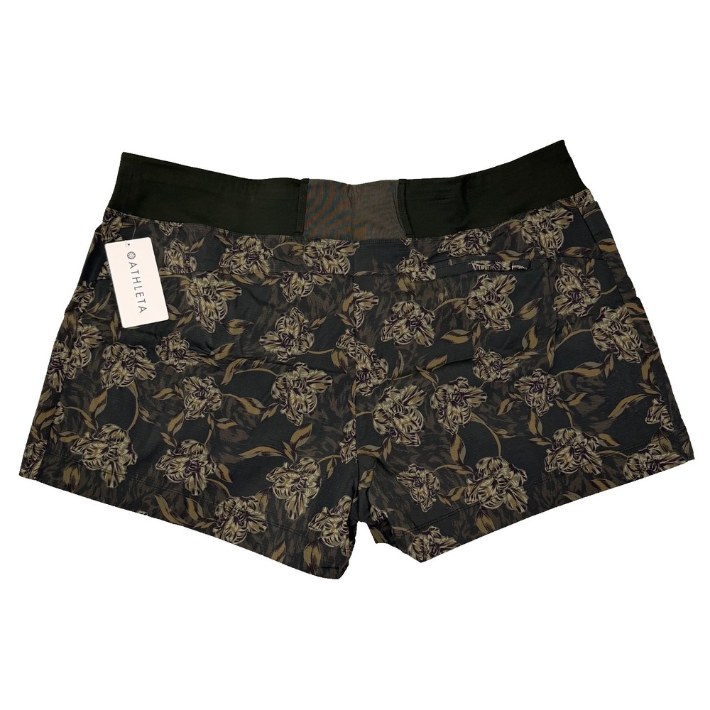 NEW Athleta Trekkie North Printed Shorts Womens Olive Green Size 26 Stretch